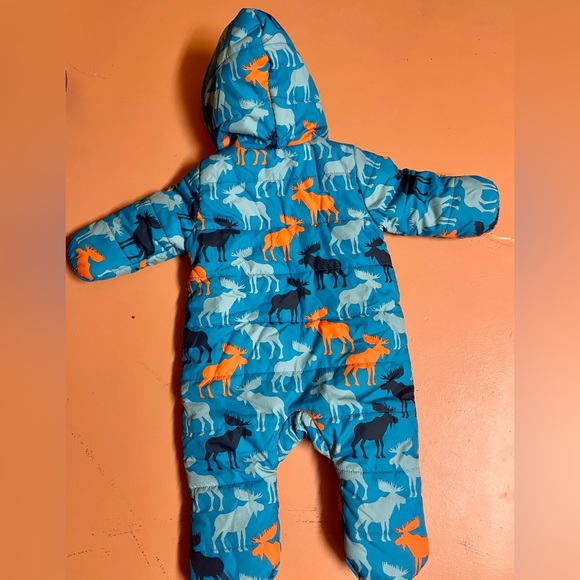 Hatley Blue & Orange Moose Hooded Puffer Snowsuit Size 6-9 Months - Picture 3 of 3